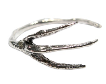 Raven Talon Claw Cuff Bracelet Silver Crow Bird Claw Bangle 038