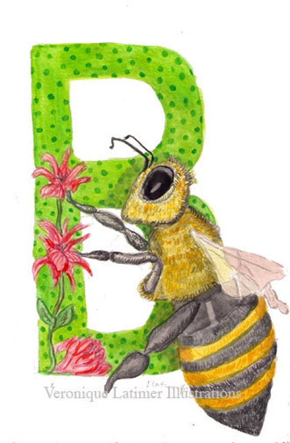 b is for bee alphabet print by veroniquelatimer on etsy