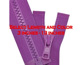 3 inch to 13 inch Vislon Jacket Zipper YKK 5 Molded Plastic Medium Weight Separating - Select Length and Color