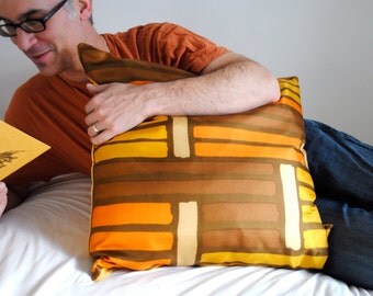 Retro Vera Silk PILLOW Sham - Throw Pillow Cover Handmade with Vintage 1970s Vera Scarf in Geometric Lines - Summer Home Decor