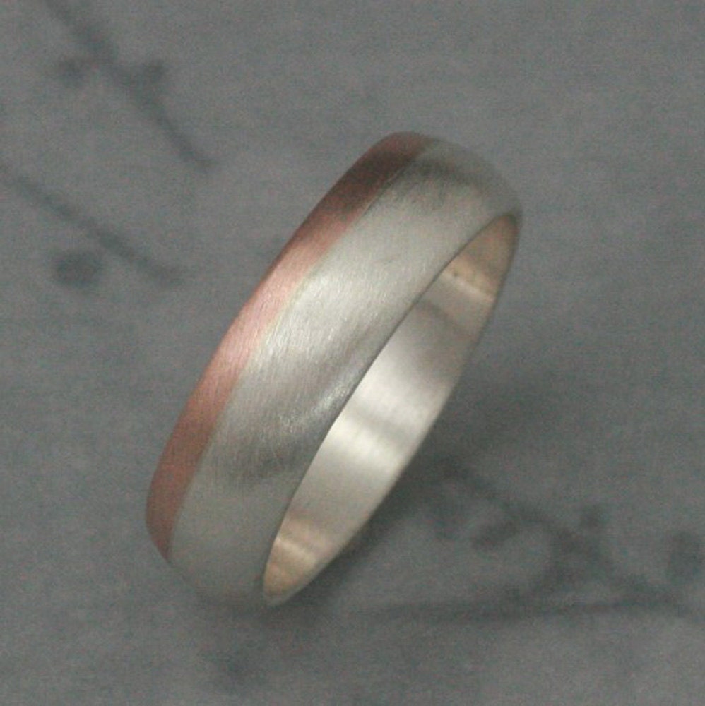 4mm 14k Rose Gold and Sterling Silver Mens Wedding Band