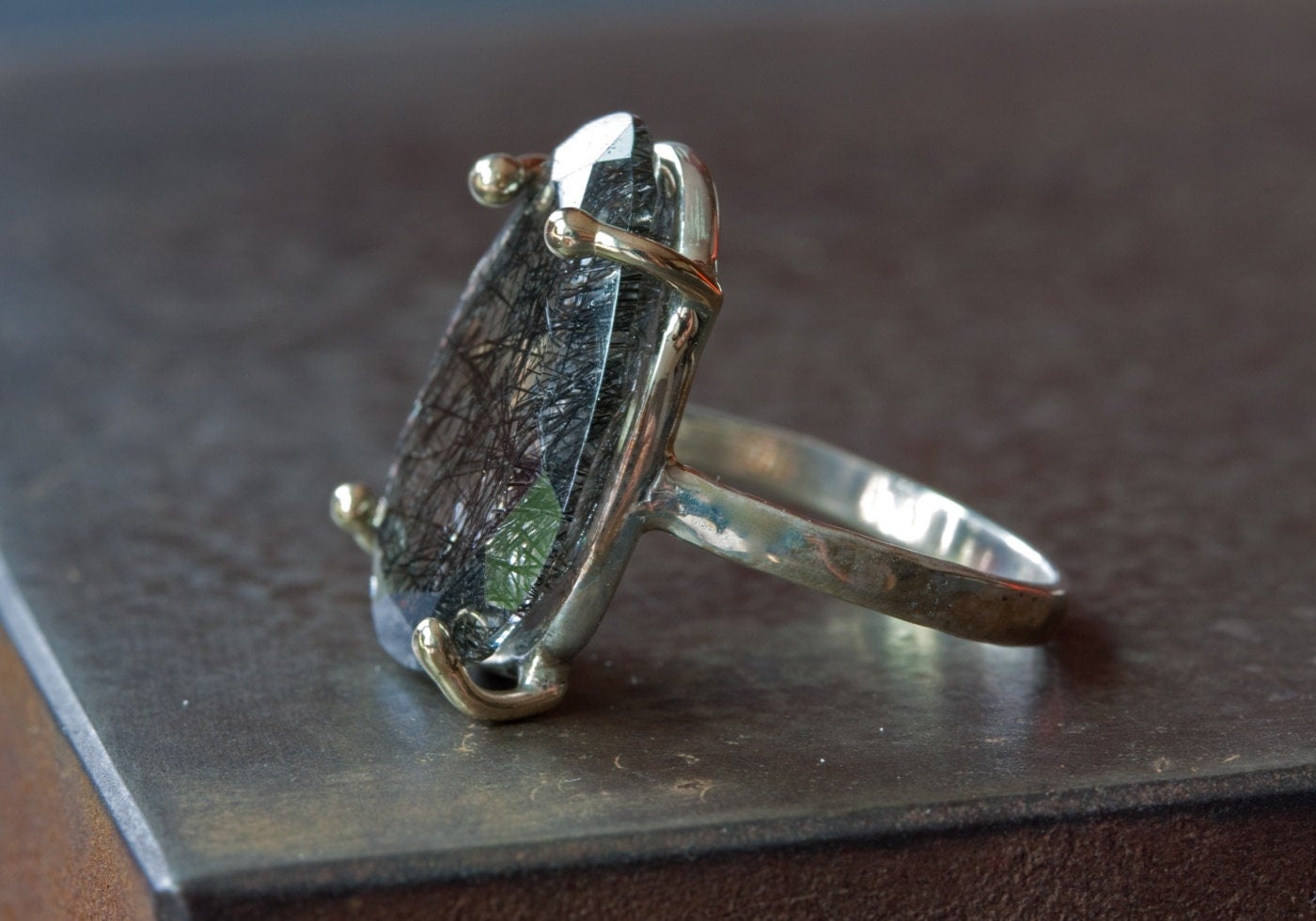 Tourmalated Quartz Ring in 14kt Gold and Sterling Silver