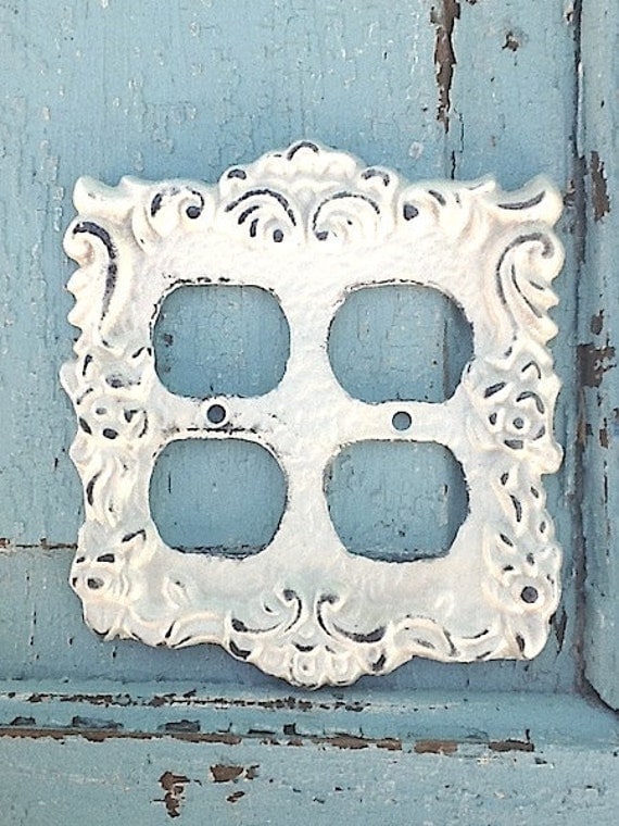 Metal Wall Decor Double Light Socket Cover Ornate by CamillaCotton