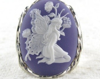 Butterfly Fairy Purple Cameo Ring Sterling Silver Custom Jewelry