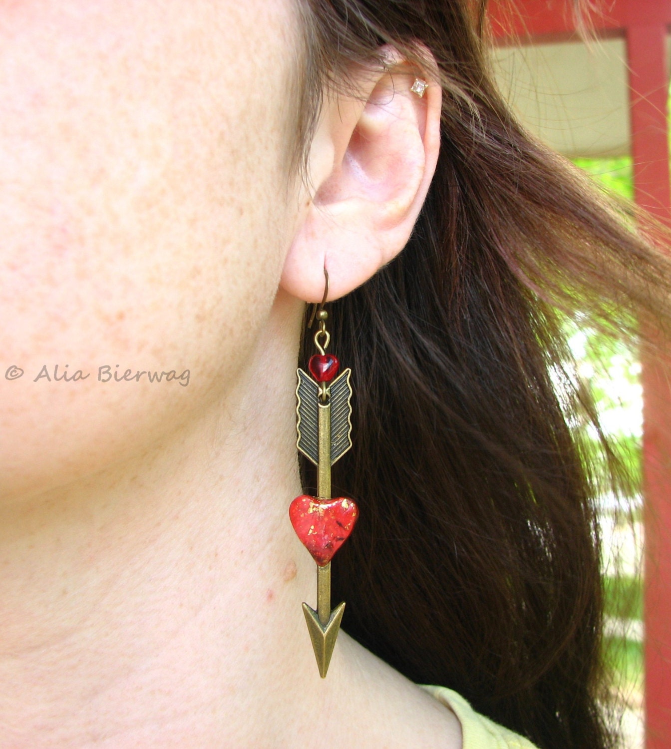 Lovestruck. Heart and arrow earrings. Polymer clay and