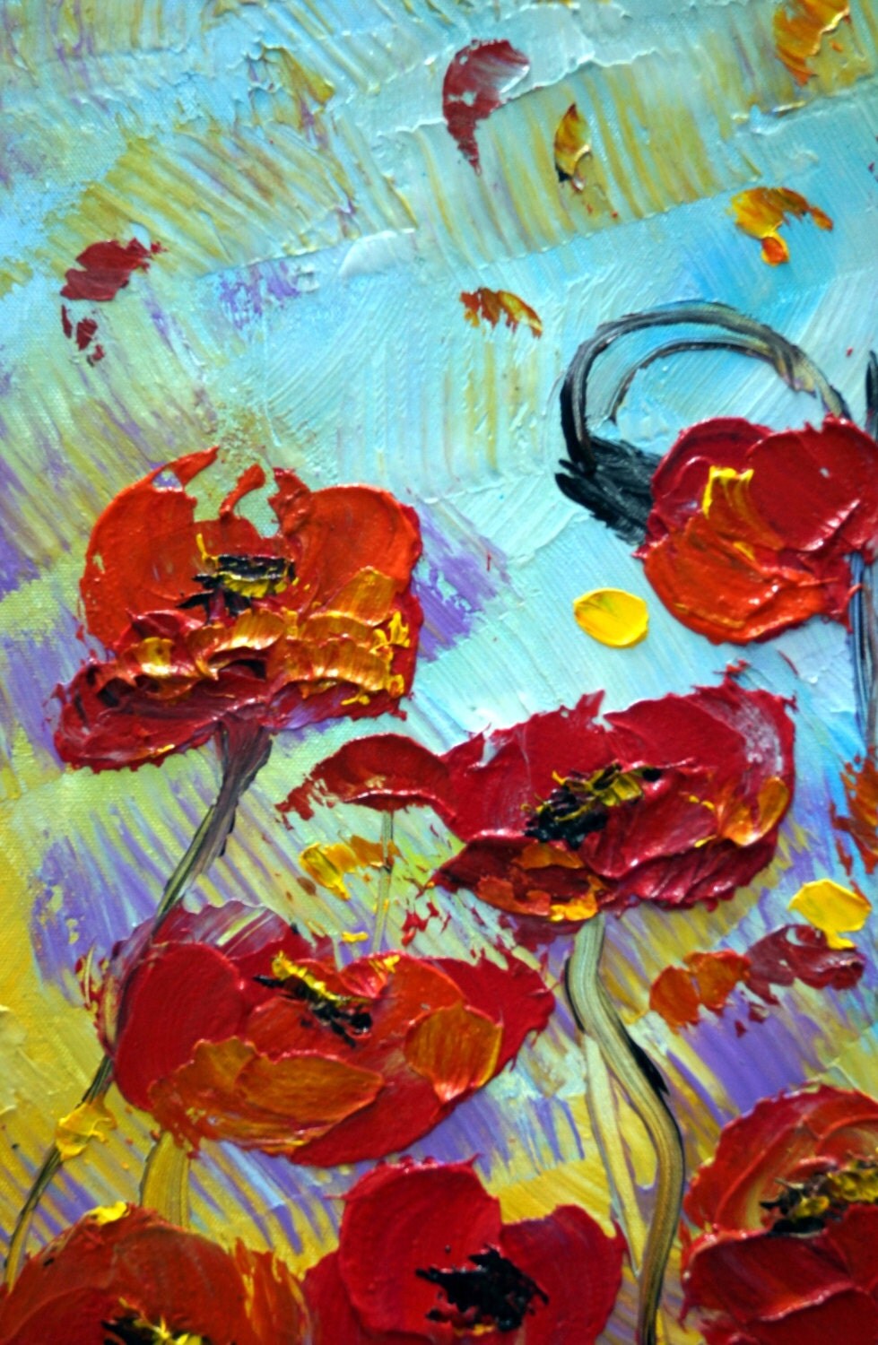 Original Abstract Flowers Palette Knife Impasto Oil by LUIZAVIZOLI