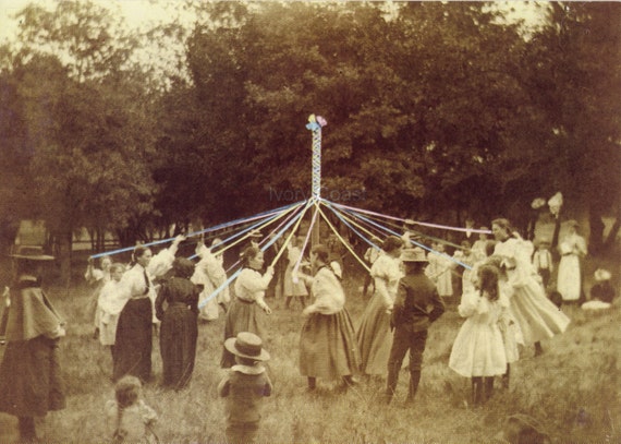 Maypole Dance Vintage Photo Digital Download Sepia May 3846