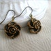 Gold Rose Earrings. Vintage Floral. Flower Earrings. Dangle Drop Earrings. Romantic. Cabbage Rose. Shabby Chic.