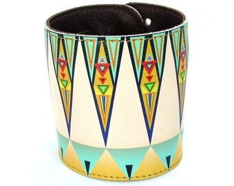 Leather cuff / wallet wristband - Tribal peaks