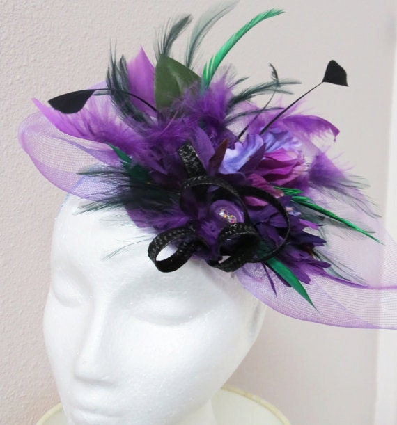 Purple Fascinator Green Fascinator Hat Derby Hat Purple