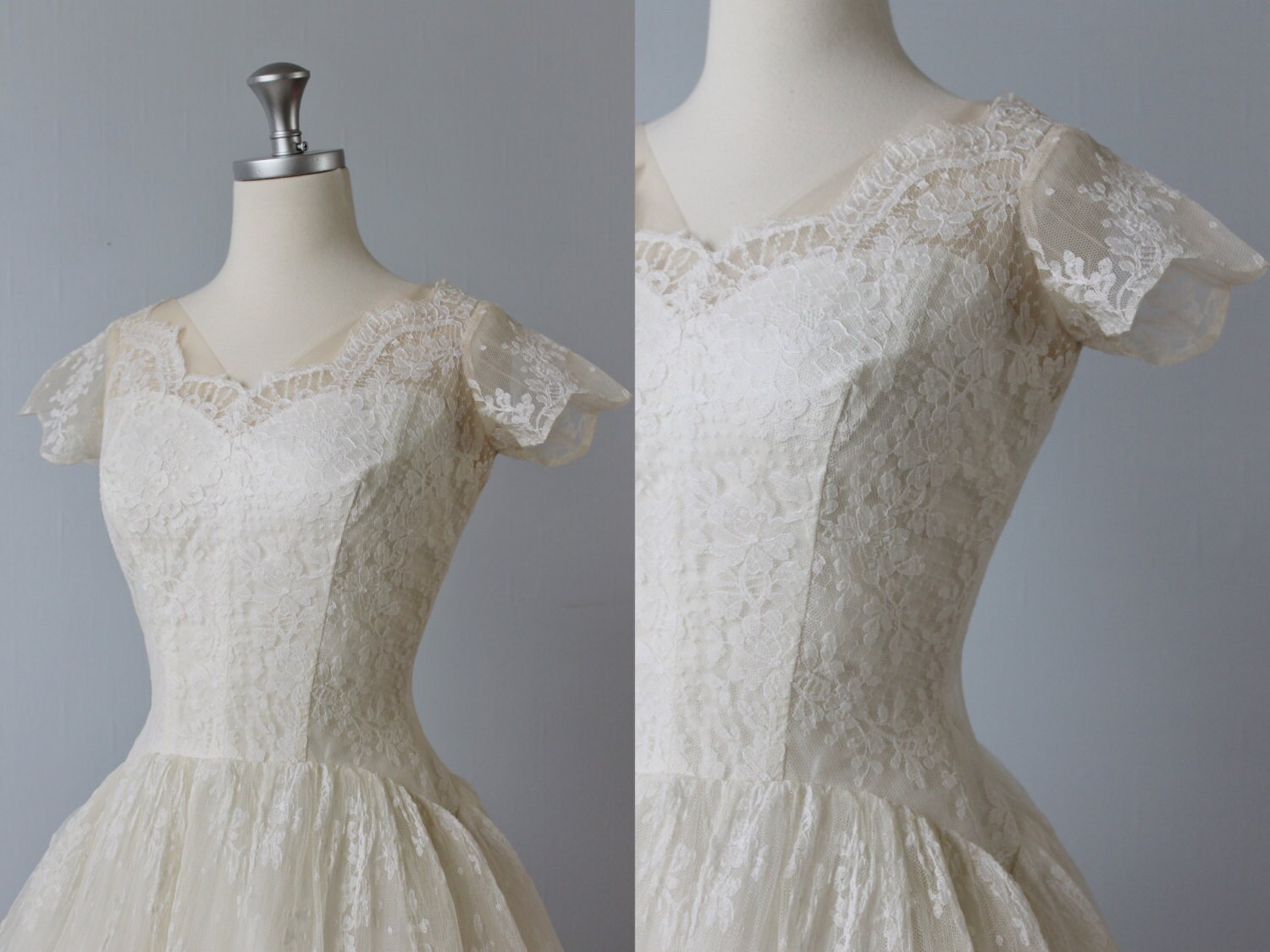 Tea Length Wedding Dress / 1950s Wedding Dress / 50s Lace