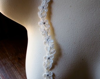 Ivory Beaded Lace Trim with Rhinestones for Bridal, Veils, Headbands, Costumes BL 4031iv