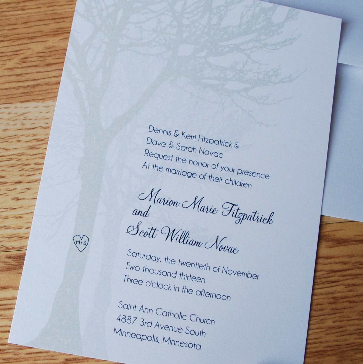 Rustic Wedding Tree Design Wedding Invitation Set