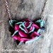 Magenta and Slate Blue Big Rose Tattoo Necklace