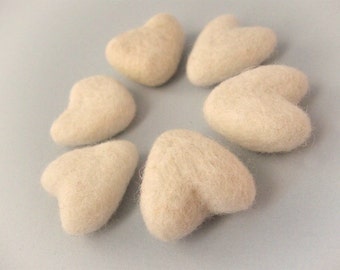 Felt Ivory Heart - 6 Pure Wool Beads 30mm -