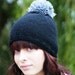 Mega PomPom Black Knitted Beanie Hat