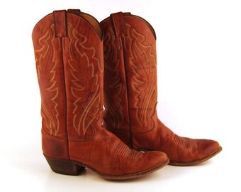 Men's Cowboy Boots Vintage 1980s Justin Whiskey Brown size 9