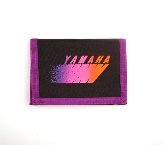 Yamaha Velcro Wallet Vintage 80s 1980s Black Motorcycle Print