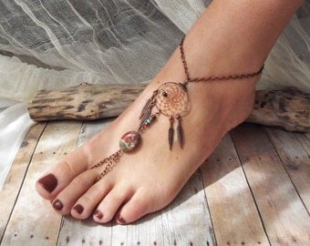 Peace Catcher Australian Agate Bohemian Copper Dreamcatcher Anklet Hippie Tribal Copper Native American Inspired