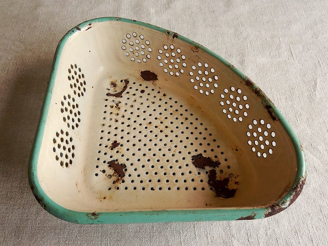 vintage enamel strainer for sink corner great turquoise and