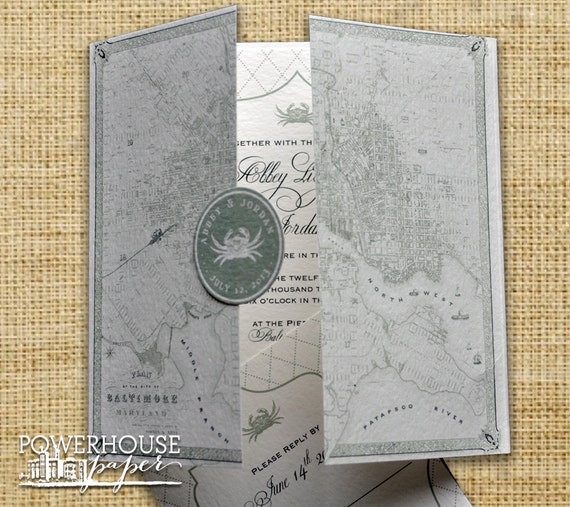 Vintage Map Wedding Invitations 1