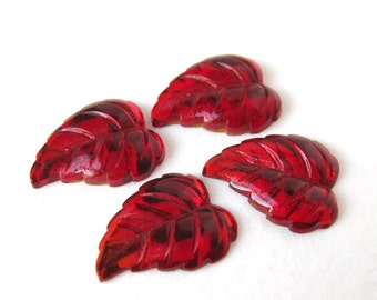 Vintage Glass Cabochon Ruby Red Leaves Floral Foiled 16x12mm gcb0771 (4)