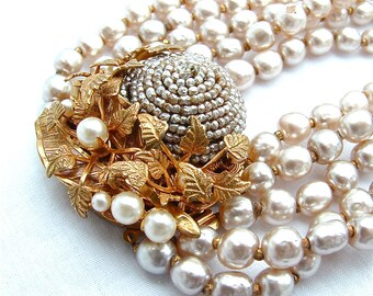 RESERVED Signed Miriam Haskell Necklace Baroque Pearl Designer Vintage Jewelry Multi Strand Necklace