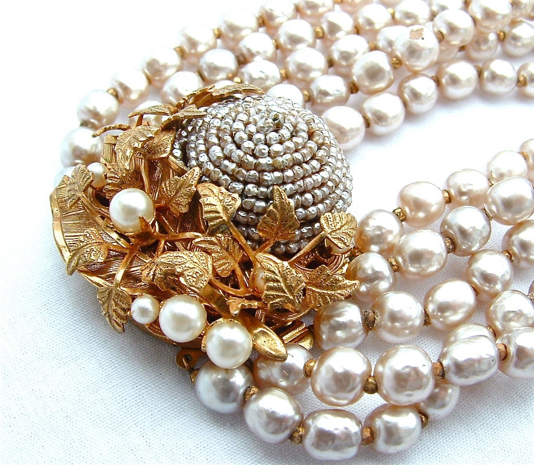 RESERVED Signed Miriam Haskell Necklace Baroque Pearl Designer