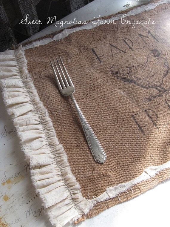 Burlap Table Placemats Chicken Farm Fresh