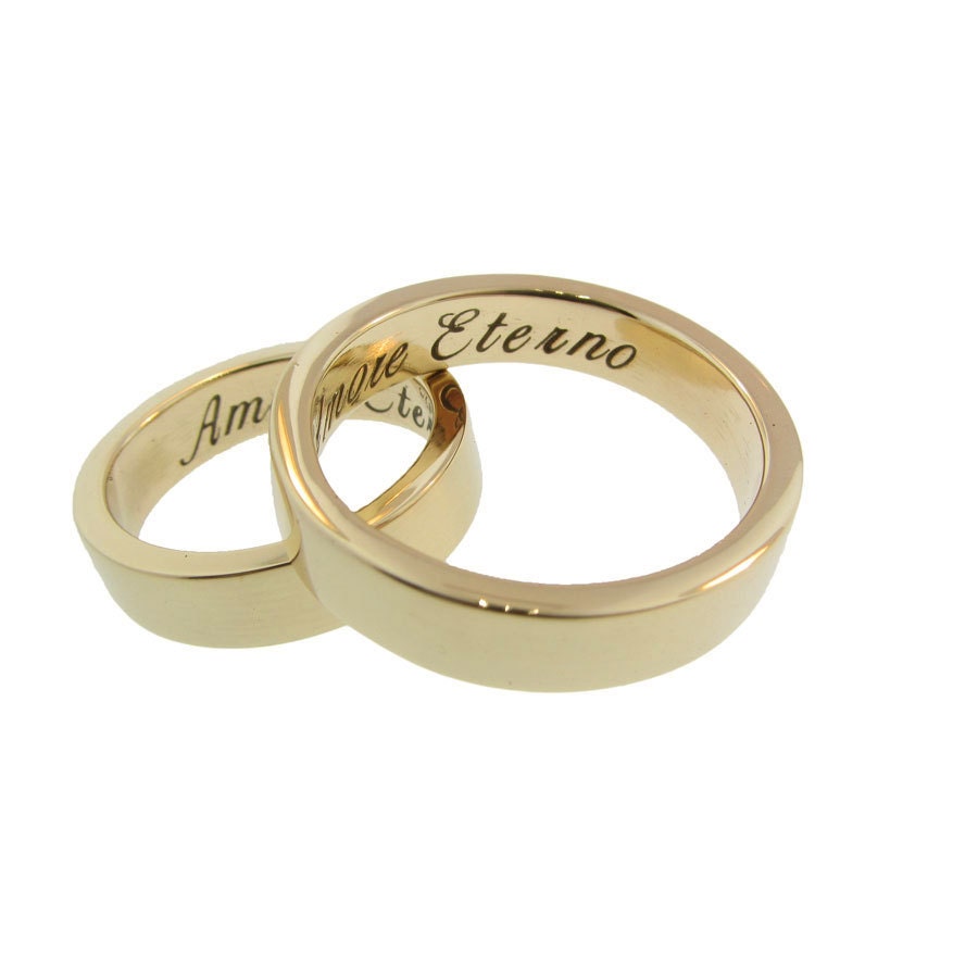 Solid 14K Gold Wedding  Rings  Hand Stamped His and Her  Thick 