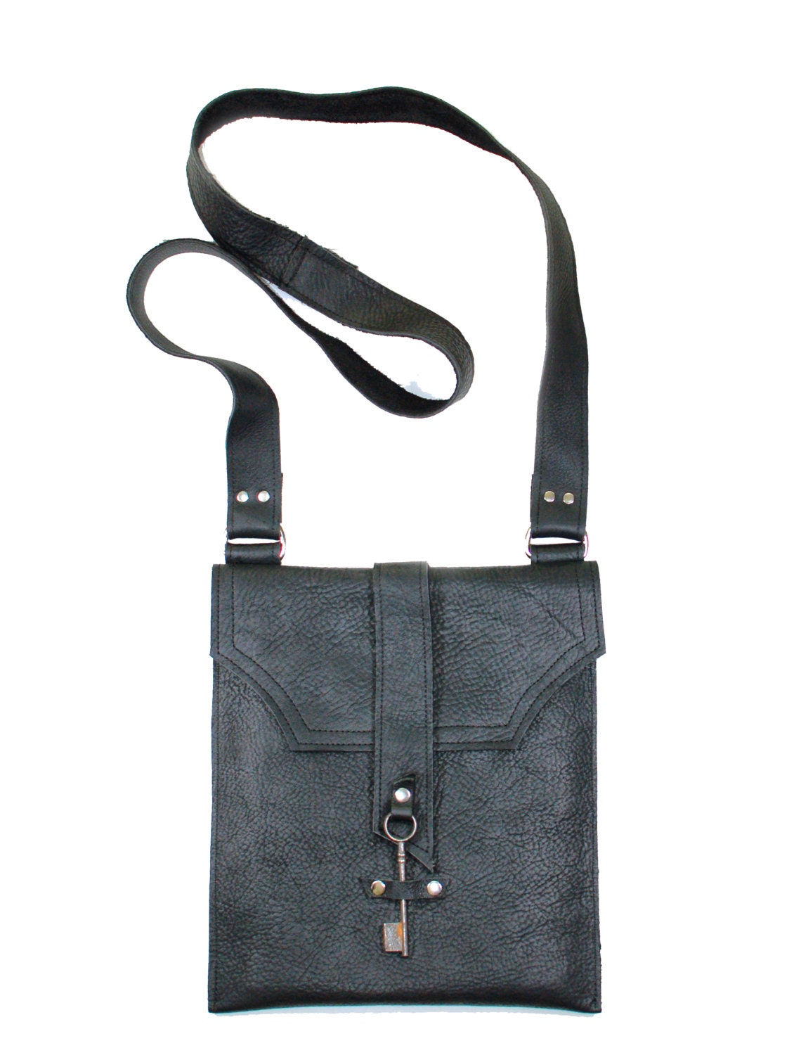 vintage black leather messenger bag