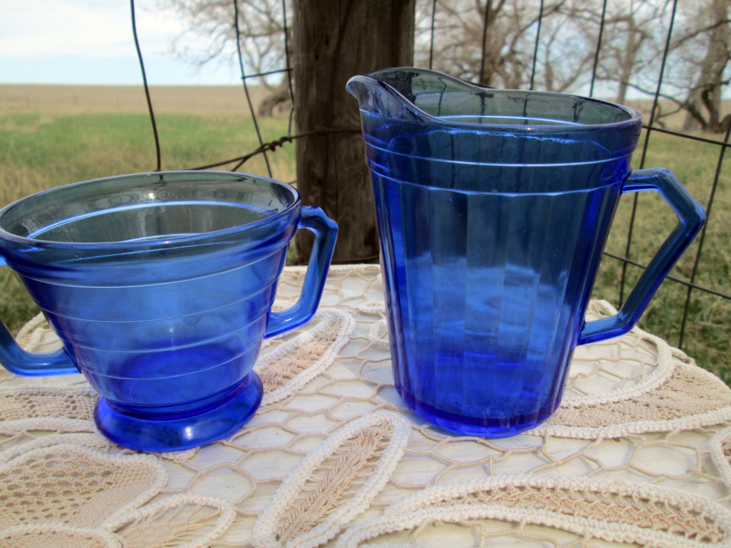 Cobalt Blue Depression glass Creamer and Sugar set