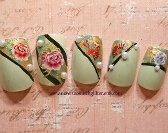 Nails Set, False Nails Set, Japanese Style, Japanese Nail Art, Acrylic Nails Set, False Nails Set, Japanese Style, Japanese Nail Art, Acrylic