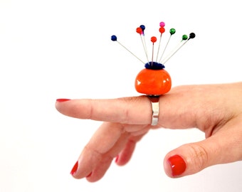 Pin Cushion Ring Ceramic Ring, sewing accessory, pin saver, needle and pin, handmade by StudioLeanne