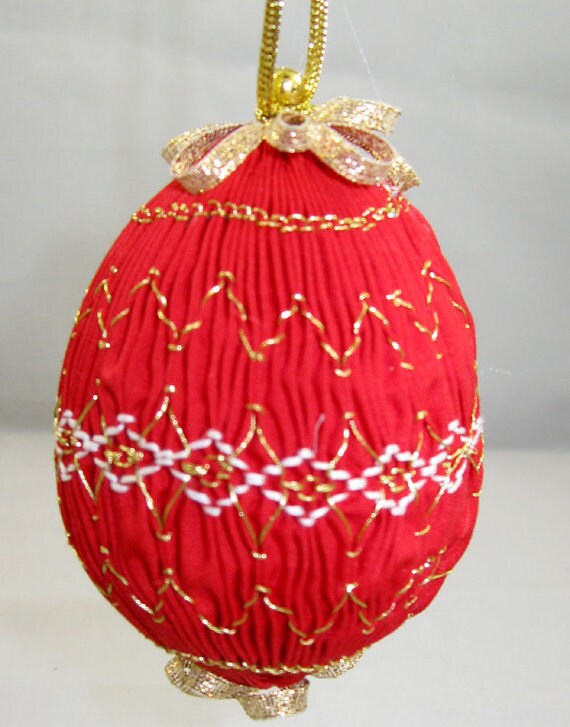 smocked christmas ornament red white and gold 201 smocked christmas ornament red white and gold 201
