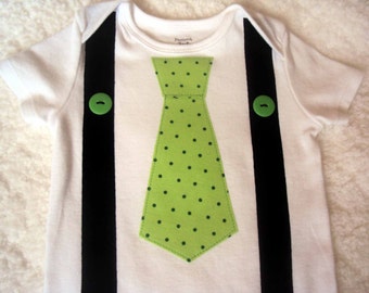 St. Patrick's Day Baby Bodysuit, Tie and Suspender Shirt, St. Patrick's Day Boys Tie Toddler Shirt