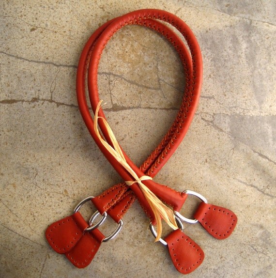 Handmade Leather Purse Bag Handles Rope Style Orange