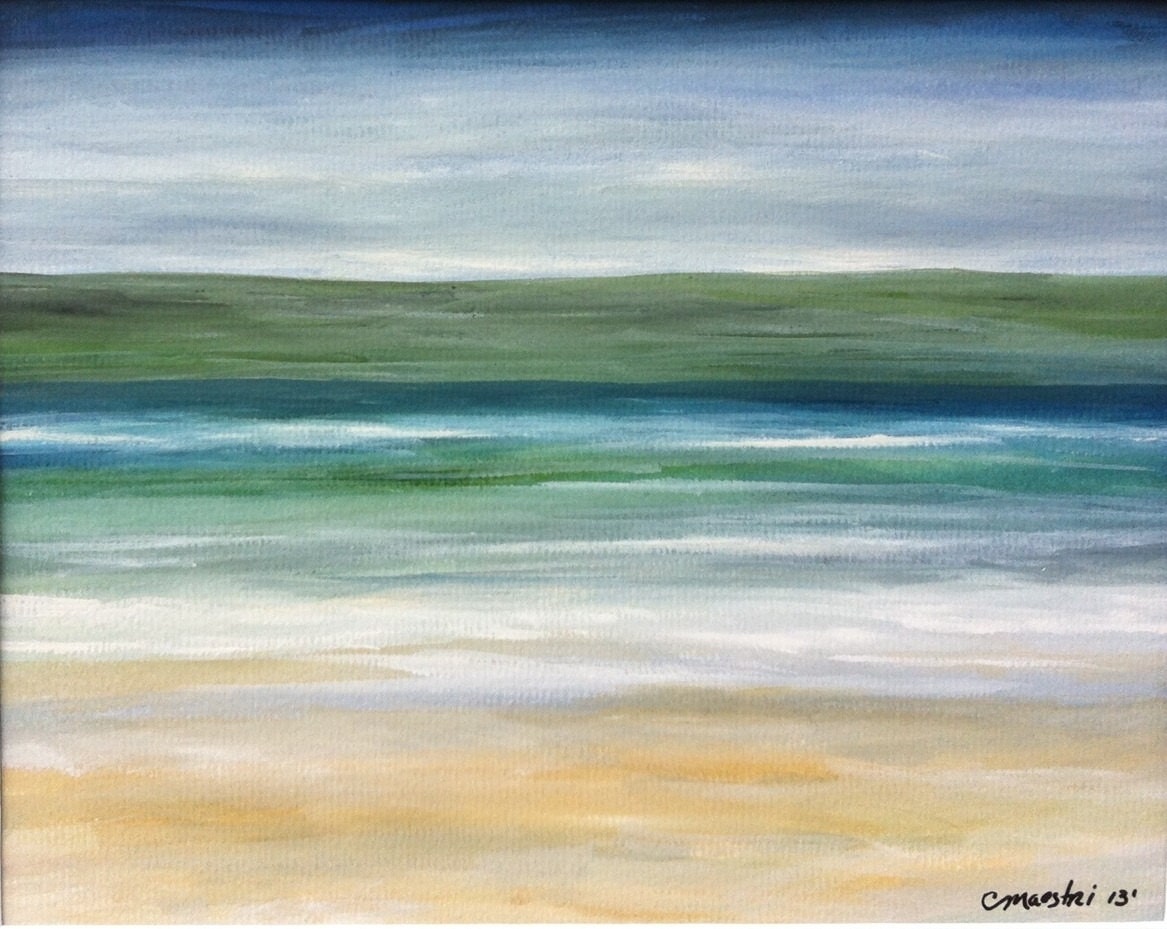 SALE Watercolor Beach Painting Ocean Painting Framed Modern
