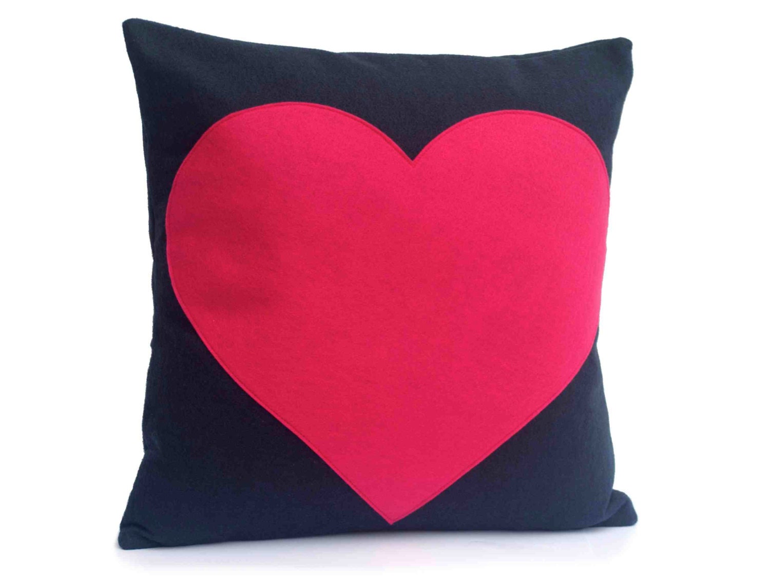 Heart Throw Pillow Cover Appliquéd in Pink on Navy Blue
