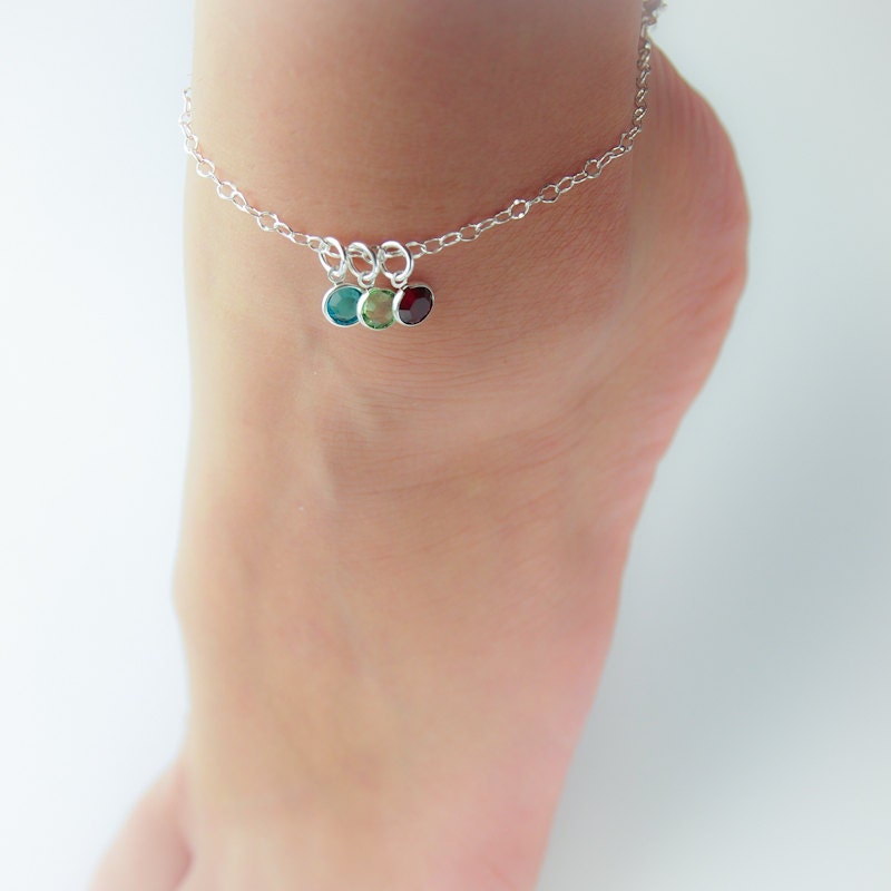 Birthstone Anklet, Personalized Birthstone Anklet, Mother's Anklet, Mother's Day Gift