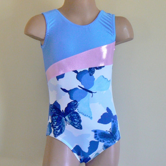 Gymnastic Dance Leotard Blue/Butterfly Print Size 2t Girls 7