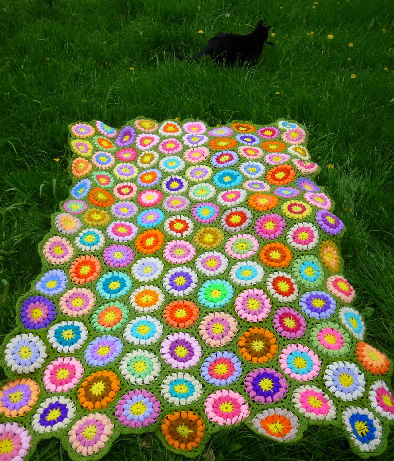 Download Vintage afghan crocheted throw circle pattern bright