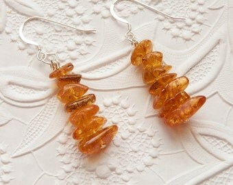 Beautiful Golden Rich Honey Natural Baltic Amber Silver Dangling Earrings