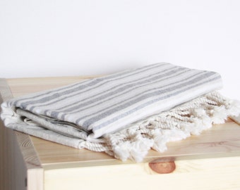 Bath Towel / Beach Towel , Turkish Bath Towel...Linen - Cotton PESHTEMAL Cream-Gray