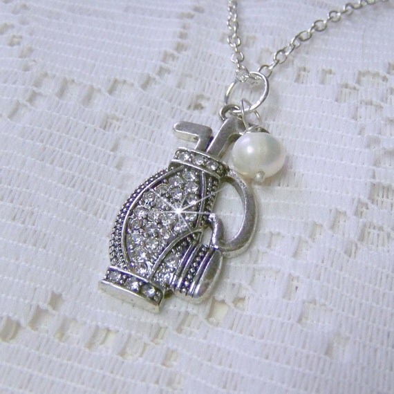 Golf Necklace Crystal Rhinestone Golf Bag Golf Clubs Golf