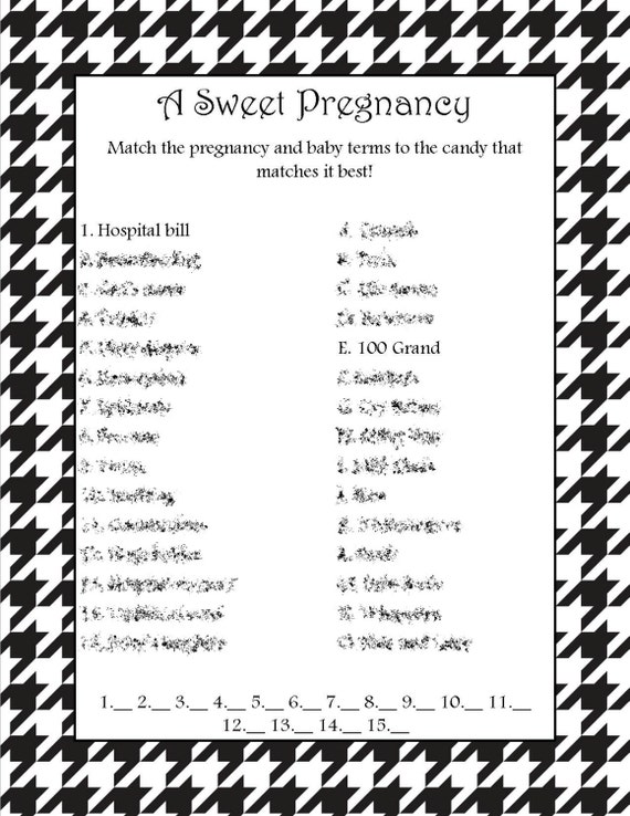 921 New baby shower game how sweet it is answer key 666 Sweet Pregnancy Baby Shower Game  Black and White Houndstooth Print 