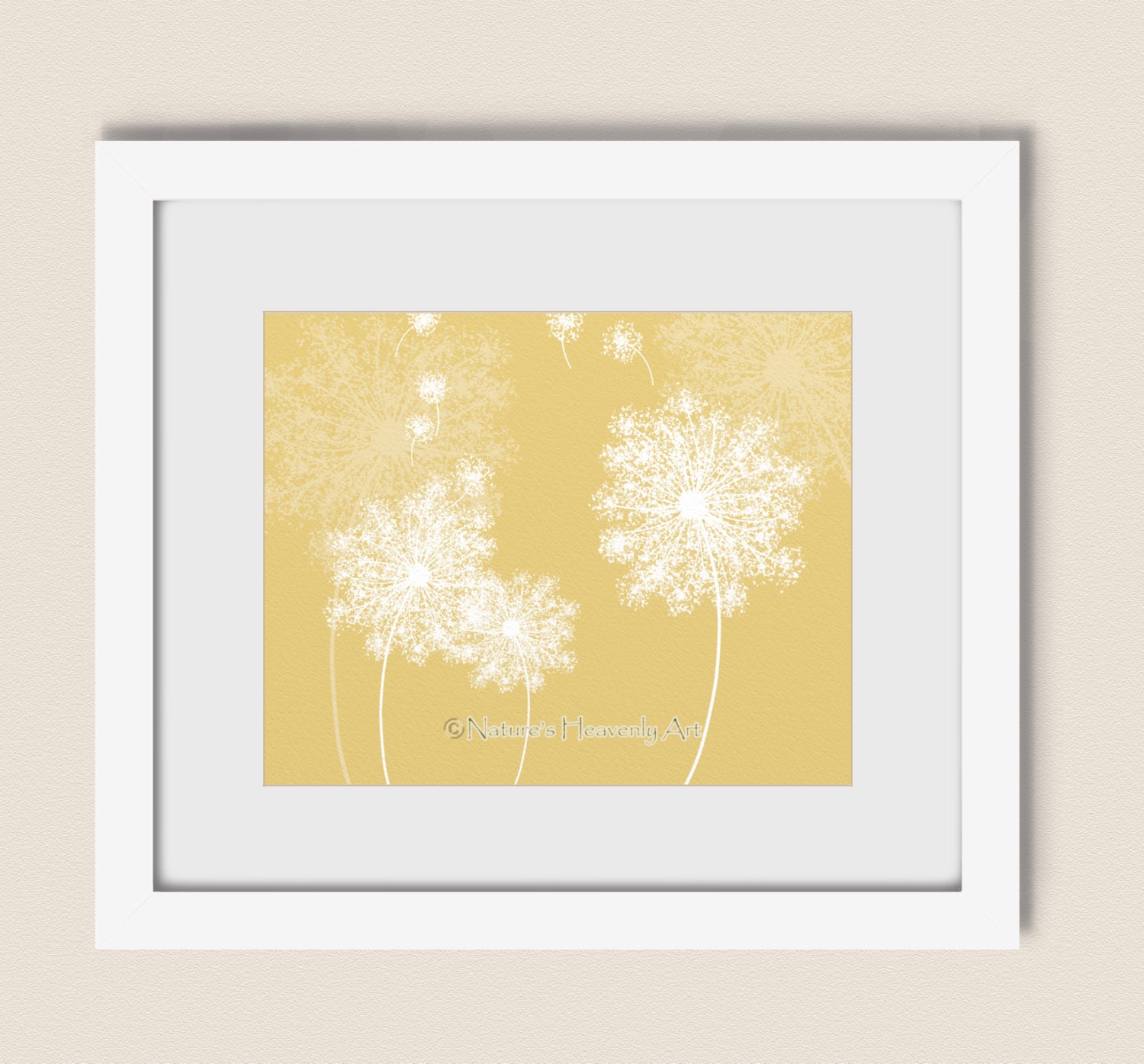 Blowing Dandelion Seed Art 8 x 10 Yellow Wall Decor For Home