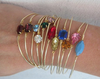 Simulated Birthstone Bracelet, Rhinestone Simulated Birthstone Jewelry, Choose Month, Sim Birth Stone Bracelet, Sim Birth Stone Jewelry