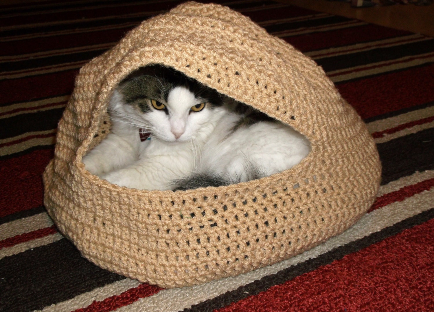 Hand Crochet Cat Cozy or Cat Bed in TAN or CHOOSE by Designs06