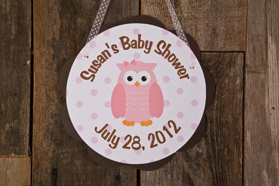 Owl Door Hanger Party Sign - Owl Baby Shower Decorations in Pink & Brown Il_570xn